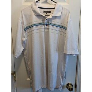 Pebble Beach Mens Short Sleeve Golf Polo Shirt XL White Blue Stripe